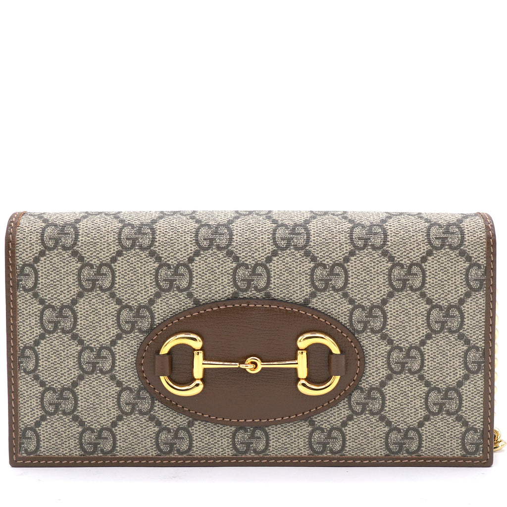 GUCCI GG Supreme Monogram Horsebit 1955 wallet with chain