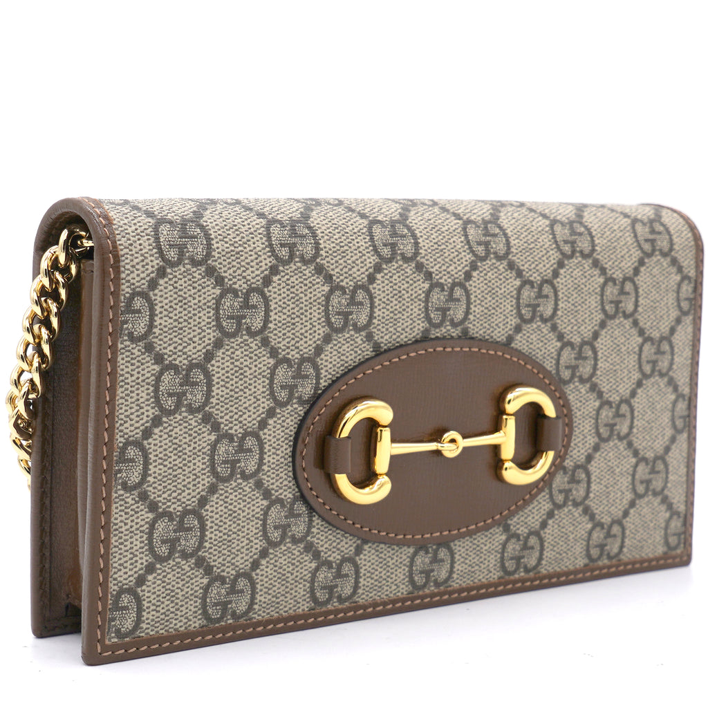 GUCCI GG Supreme Monogram Horsebit 1955 wallet with chain