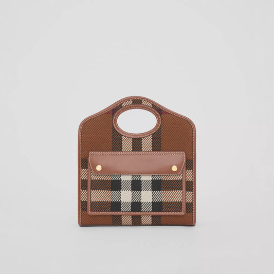 Mini Knitted Check and Leather Pocket Bag