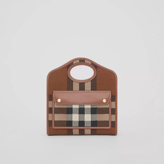 Knitted Check and Leather Mini Pocket Bag