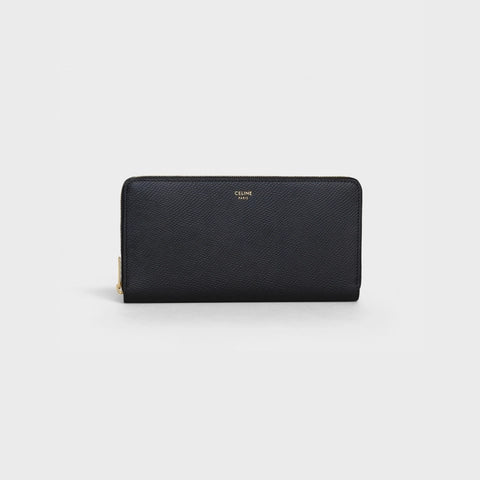 LARGE ZIPPED WALLET IN GRAINED CALFSKIN BLACK