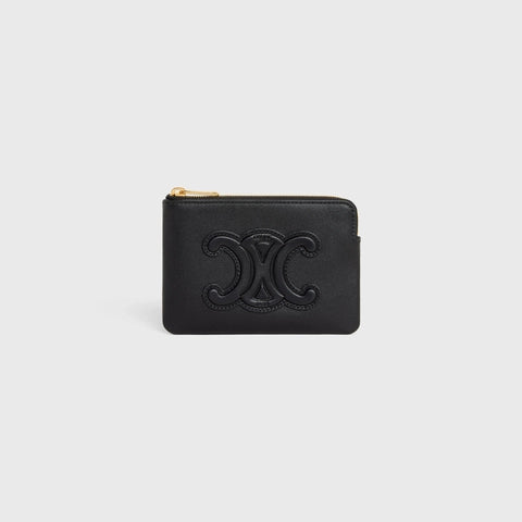 COIN & CARD POUCH CUIR TRIOMPHE IN SMOOTH CALFSKIN BLACK