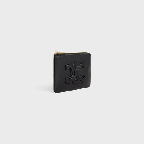 COIN & CARD POUCH CUIR TRIOMPHE IN SMOOTH CALFSKIN BLACK