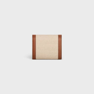 SMALL WALLET TRIOMPHE IN TEXTILE AND CALFSKIN NATURAL / TAN