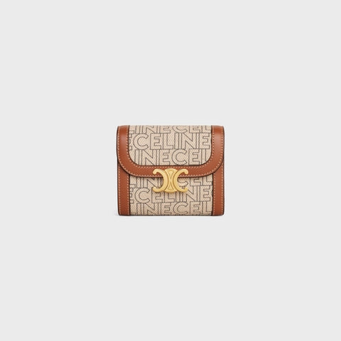 SMALL WALLET TRIOMPHE IN TEXTILE CELINE ALL OVER PRINT NATURAL / TAN