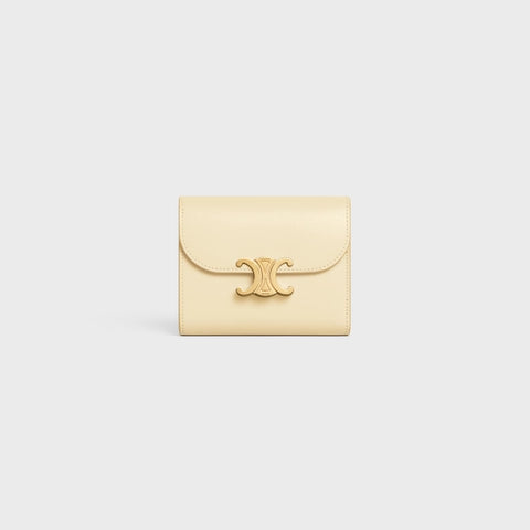 SMALL WALLET TRIOMPHE IN SHINY CALFSKIN SOFT YELLOW