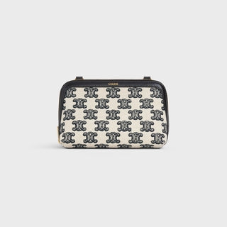 CLUTCH WITH CHAIN IN TEXTILE WITH TRIOMPHE EMBROIDERY BLACK