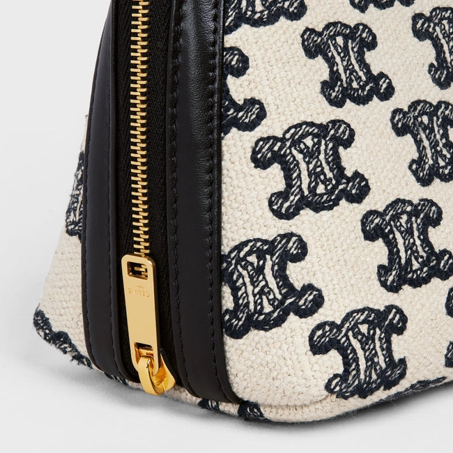 CLUTCH WITH CHAIN IN TEXTILE WITH TRIOMPHE EMBROIDERY BLACK