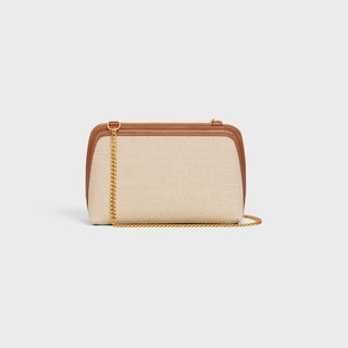 CLUTCH ON CHAIN CUIR TRIOMPHE IN TEXTILE AND CALFSKIN NATURAL / TAN