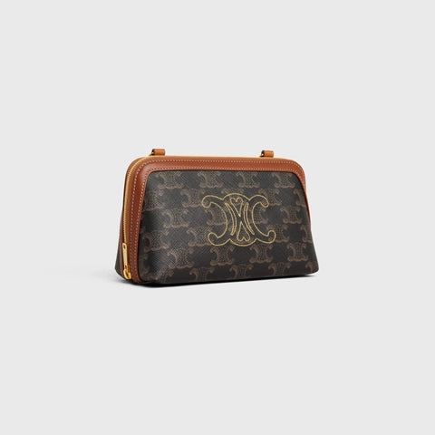 CLUTCH WITH CHAIN IN TRIOMPHE CANVAS WITH TRIOMPHE HEART EMBROIDERY TAN