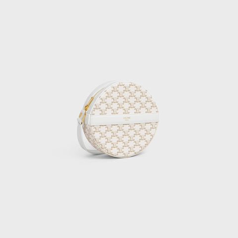 ROUND PURSE ON STRAP IN TRIOMPHE CANVAS WHITE / WHITE