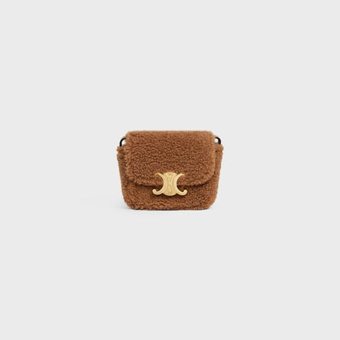 MINI TRIOMPHE IN SHEARLING AND CALFSKIN CAMEL