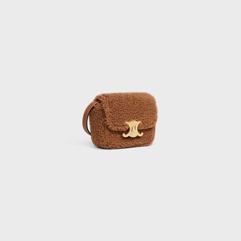 MINI TRIOMPHE IN SHEARLING AND CALFSKIN CAMEL