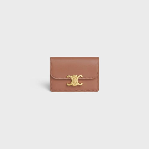 CARD HOLDER TRIOMPHE IN SHINY CALFSKIN BRONZE