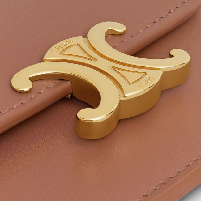 CARD HOLDER TRIOMPHE IN SHINY CALFSKIN BRONZE