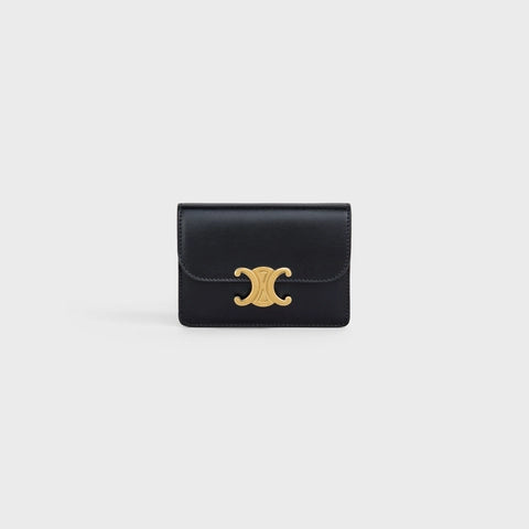 CARD HOLDER TRIOMPHE IN SHINY CALFSKIN BLACK