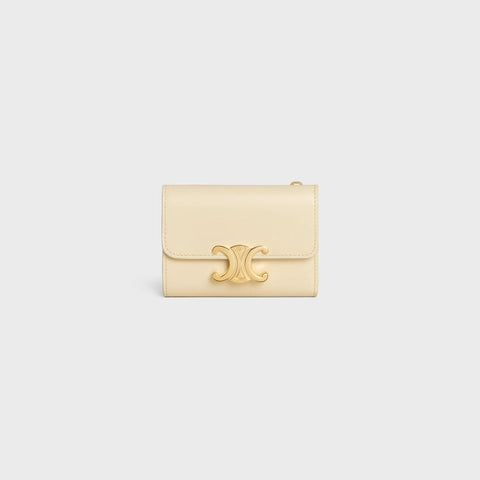 COMPACT WALLET TRIOMPHE IN SHINY CALFSKIN SOFT YELLOW