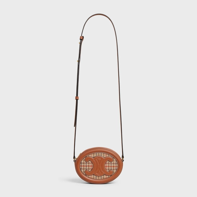 CROSSBODY OVAL PURSE CUIR TRIOMPHE IN TWEED AND CALFSKIN MULTICOLOR