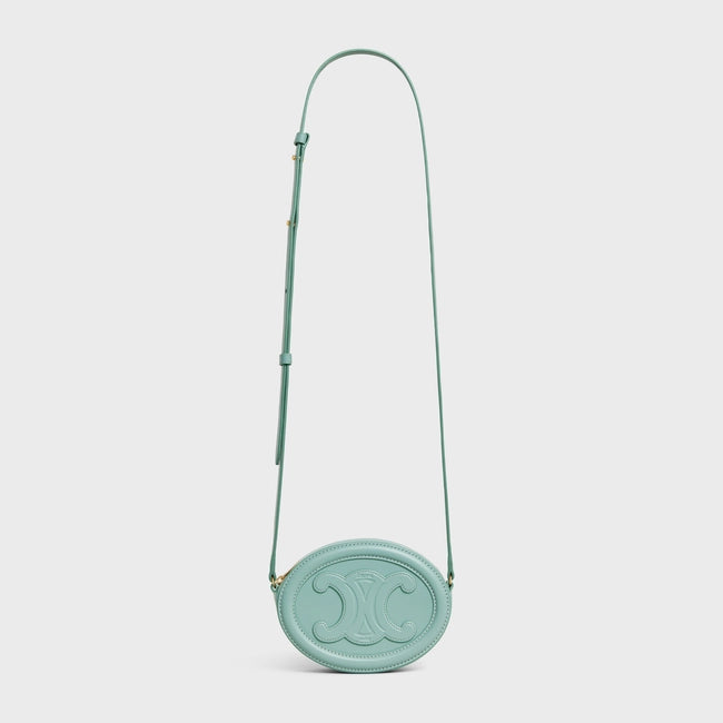 CROSSBODY OVAL PURSE CUIR TRIOMPHE IN SMOOTH CALFSKIN ICE MINT