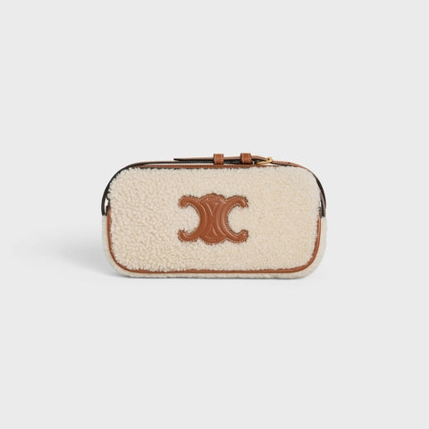 MINI CAMERA SHOULDER BAG CUIR TRIOMPHE IN SHEARLING AND CALFSKIN NATURAL / TAN