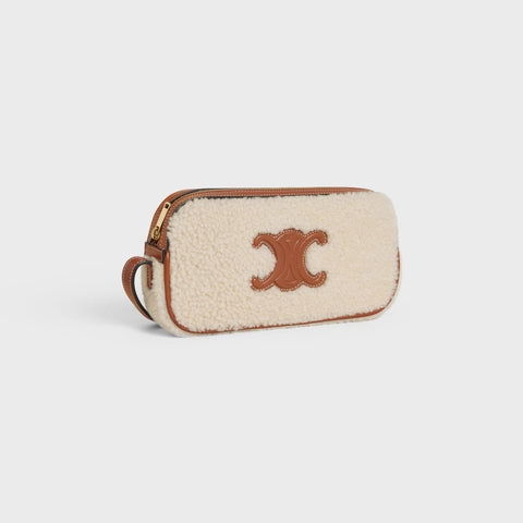 MINI CAMERA SHOULDER BAG CUIR TRIOMPHE IN SHEARLING AND CALFSKIN NATURAL / TAN