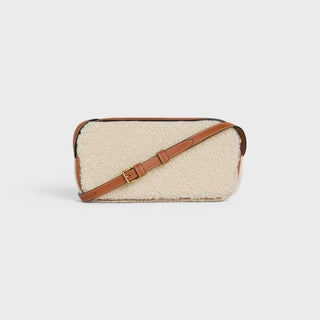 MINI CAMERA SHOULDER BAG CUIR TRIOMPHE IN SHEARLING AND CALFSKIN NATURAL / TAN