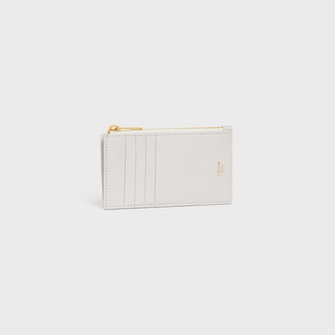 ZIPPED COMPACT CARD HOLDER ESSENTIALS IN GRAINED CALFSKIN CHALK