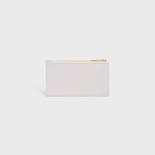 ZIPPED COMPACT CARD HOLDER ESSENTIALS IN GRAINED CALFSKIN CHALK