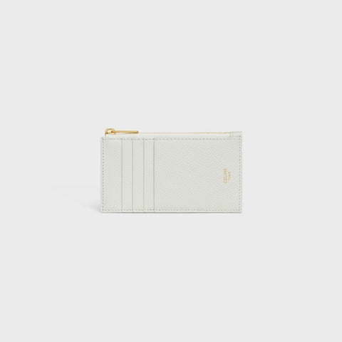 ZIPPED COMPACT CARD HOLDER ESSENTIALS IN GRAINED CALFSKIN JADE