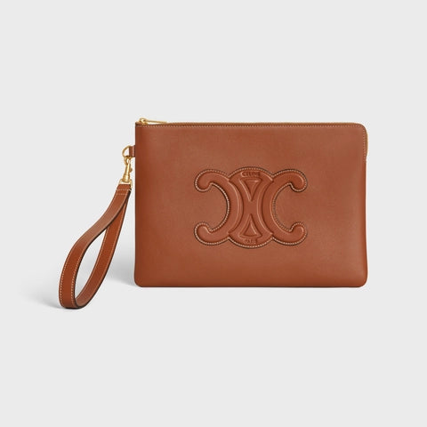 SMALL POUCH WITH STRAP CUIR TRIOMPHE IN SMOOTH CALFSKIN TAN