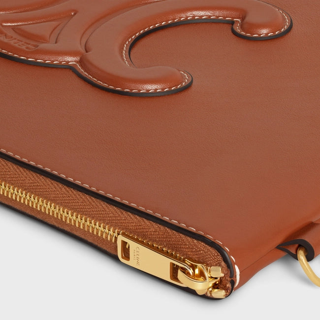 SMALL POUCH WITH STRAP CUIR TRIOMPHE IN SMOOTH CALFSKIN TAN