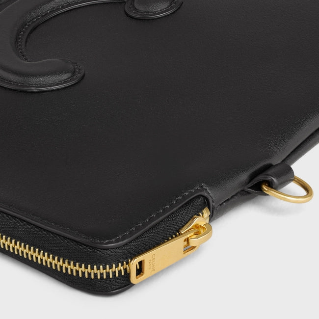 SMALL POUCH WITH STRAP CUIR TRIOMPHE IN SMOOTH CALFSKIN BLACK