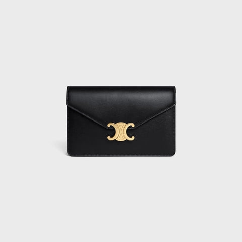 WALLET ON CHAIN TRIOMPHE IN SHINY CALFSKIN BLACK