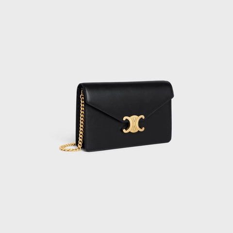 WALLET ON CHAIN TRIOMPHE IN SHINY CALFSKIN BLACK