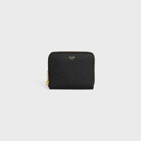 SMALL ZIPPED WALLET IN GRAINED CALFSKIN BLACK