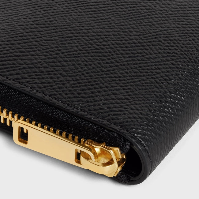 SMALL ZIPPED WALLET IN GRAINED CALFSKIN BLACK