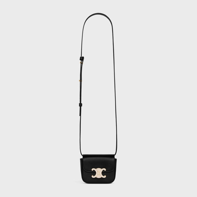 MINI TRIOMPHE WITH STRASS CLOSURE IN SHINY CALFSKIN BLACK