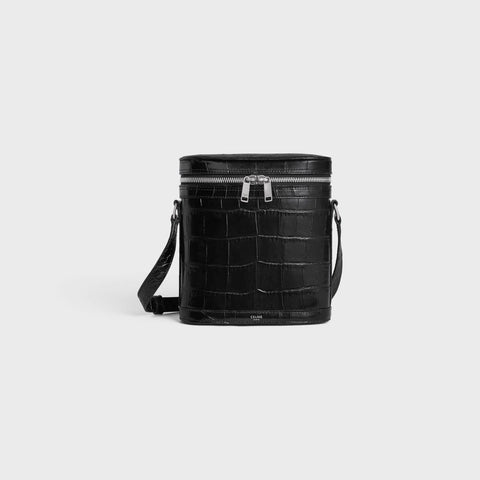 VERTICAL MESSENGER IN CROCODILE EMBOSSED CALFSKIN BLACK