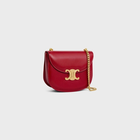 TEEN CHAIN BESACE TRIOMPHE IN SHINY CALFSKIN VELVET RED