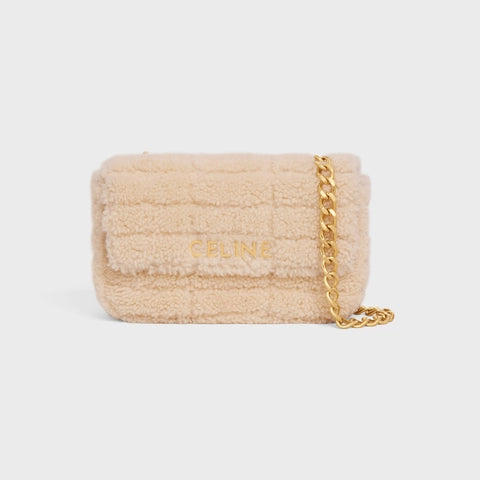 CHAIN SHOULDER BAG MATELASSE MONOCHROME CELINE IN QUILTED SHEARLING EFFECT NATURAL