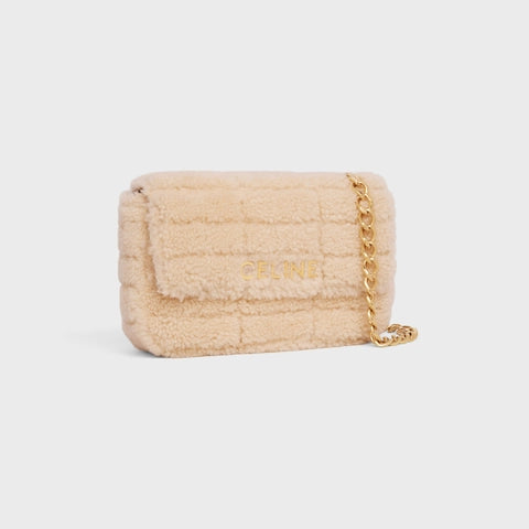 CHAIN SHOULDER BAG MATELASSE MONOCHROME CELINE IN QUILTED SHEARLING EFFECT NATURAL