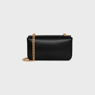 CHAIN SHOULDER BAG TRIOMPHE WITH STRASS CLOSURE IN SHINY CALFSKIN BLACK