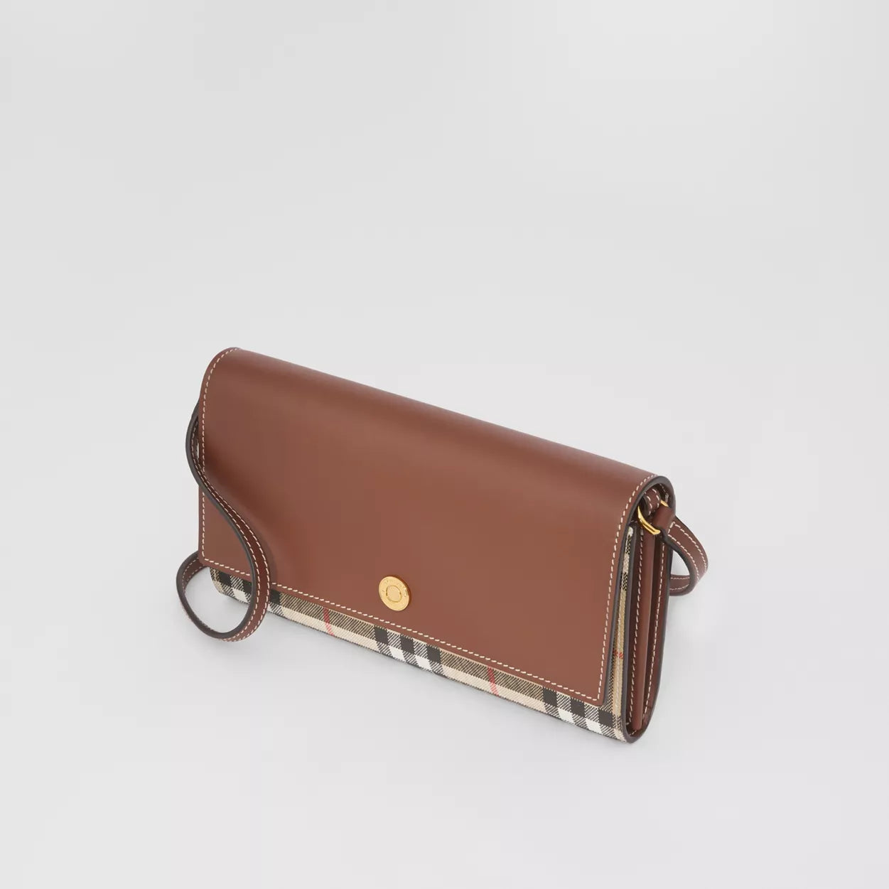 Check and Leather Wallet with Detachable Strap