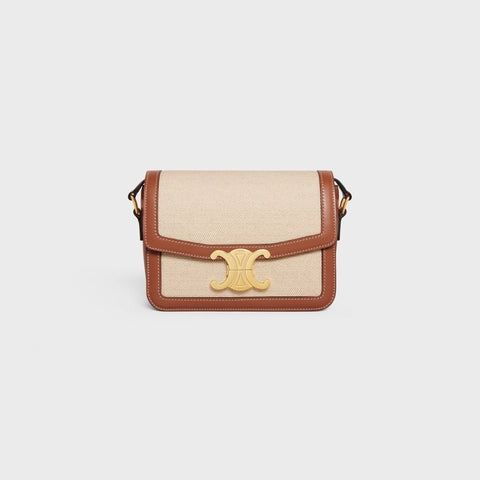 TEEN TRIOMPHE BAG IN TEXTILE AND CALFSKIN NATURAL / TAN