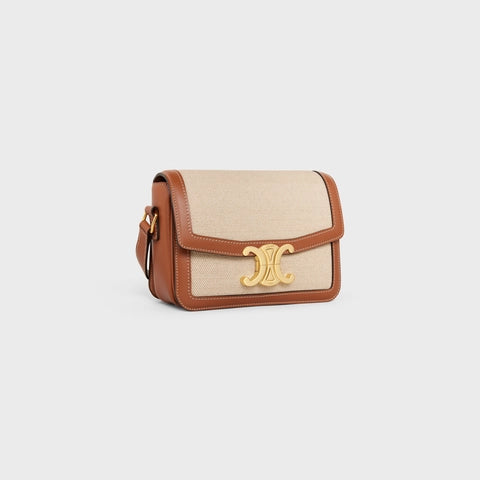 TEEN TRIOMPHE BAG IN TEXTILE AND CALFSKIN NATURAL / TAN