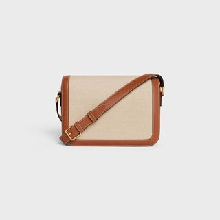 CLASSIQUE TRIOMPHE BAG IN TEXTILE AND CALFSKIN NATURAL / TAN