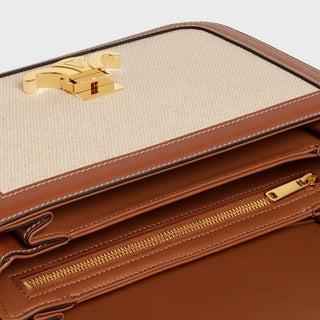 CLASSIQUE TRIOMPHE BAG IN TEXTILE AND CALFSKIN NATURAL / TAN