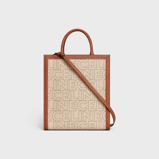 SMALL VERTICAL CABAS CELINE IN TEXTILE WITH CELINE ALL-OVER PRINT NATURAL / TAN