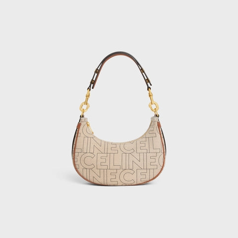 MEDIUM AVA STRAP BAG IN TEXTILE WITH CELINE ALL-OVER PRINT NATURAL / TAN