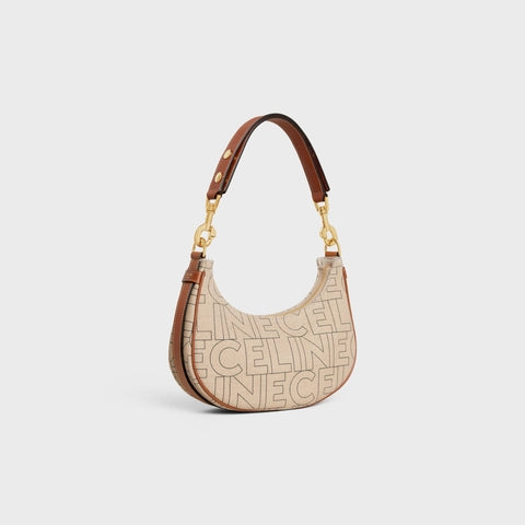 MEDIUM AVA STRAP BAG IN TEXTILE WITH CELINE ALL-OVER PRINT NATURAL / TAN